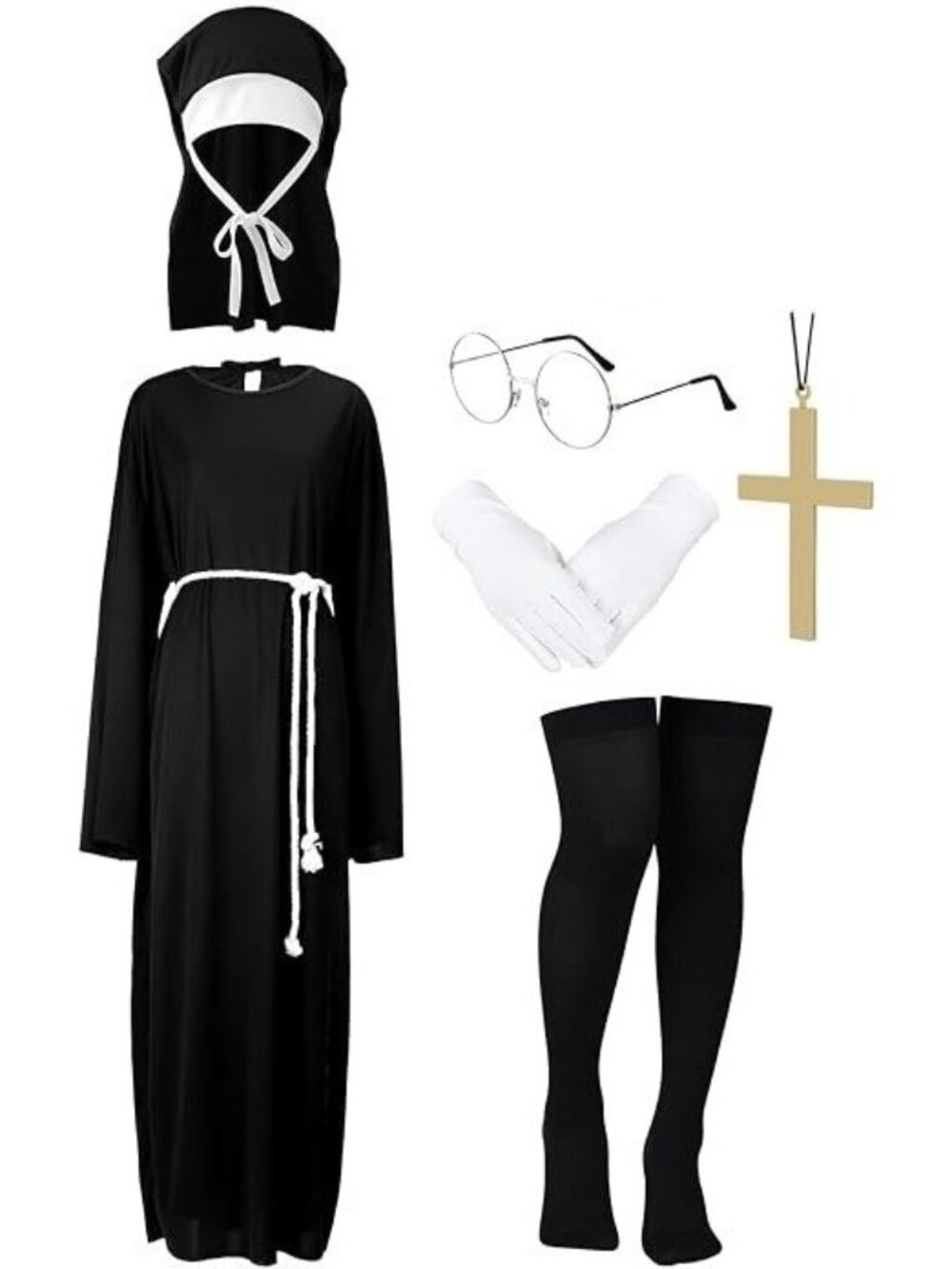 Women's Halloween Nun Costume Black Dress w/ Accessories MEDIUM